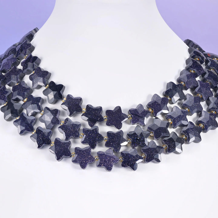 Blue Sandstone Faceted Star Beads Size 14mm Jewelry Making 15.5 Inch Strand