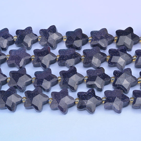 Blue Sandstone Faceted Star Beads Size 14mm Jewelry Making 15.5 Inch Strand