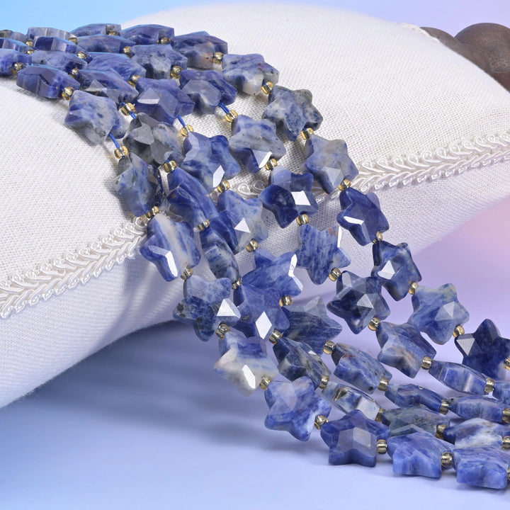 Blue Sodalite Faceted Star Beads Size 14mm Jewelry Making 15.5 Inch Strand