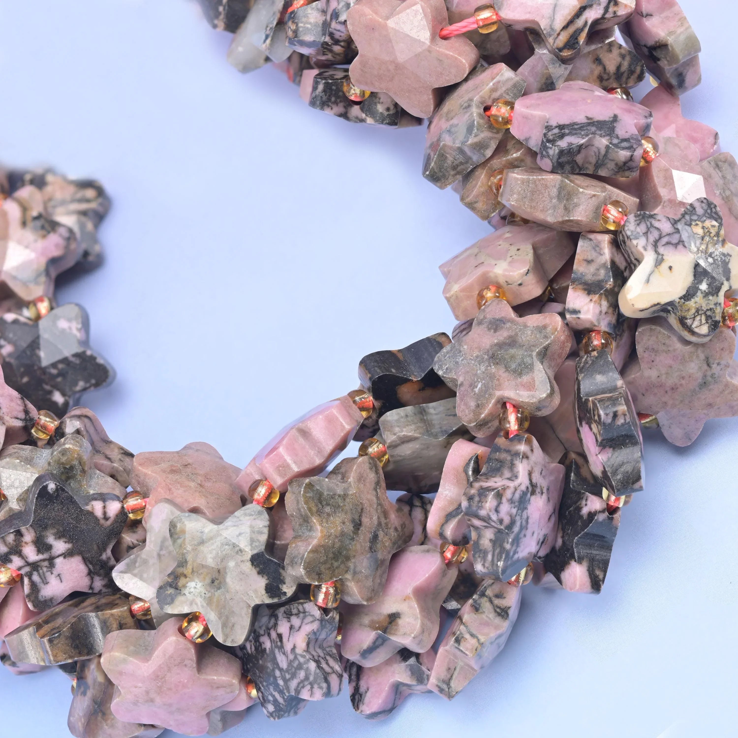 Rhodonite Faceted Star Beads Size 14mm Jewelry Making 15.5 Inch Strand