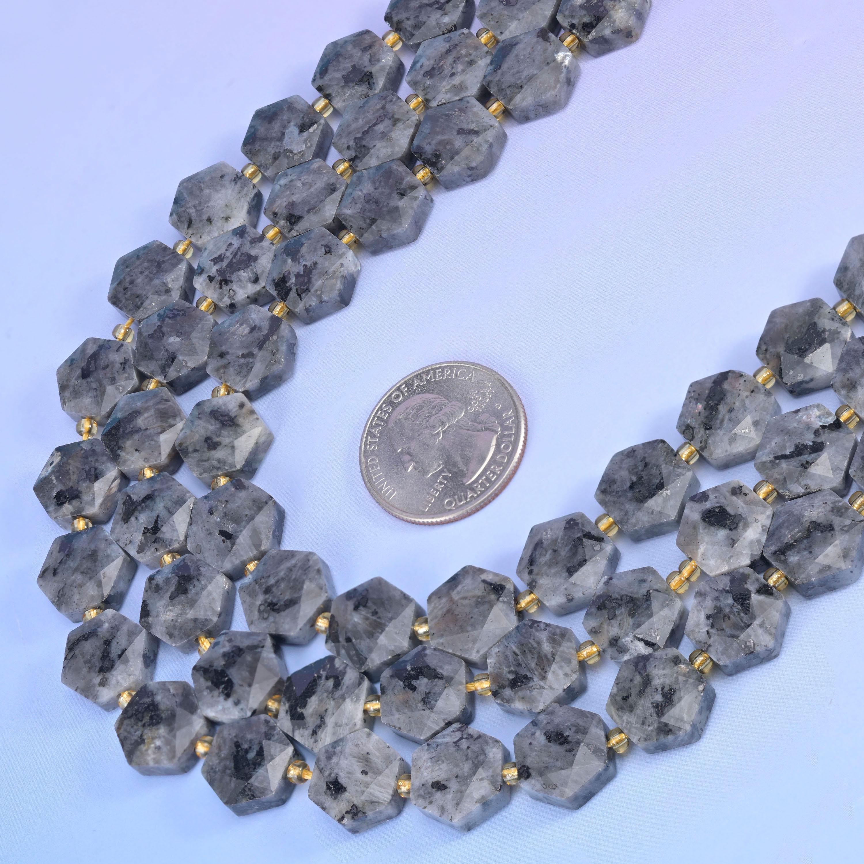 Black Labradorite Flat Faceted Hexagon Beads Size 12mm Jewelry Making 15.5 Inch Strand