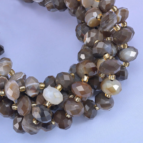 Dyed Brown Strip Agate Faceted Rondelle Beads Size 6x10mm Jewelry Making 15.5 Inch Strand