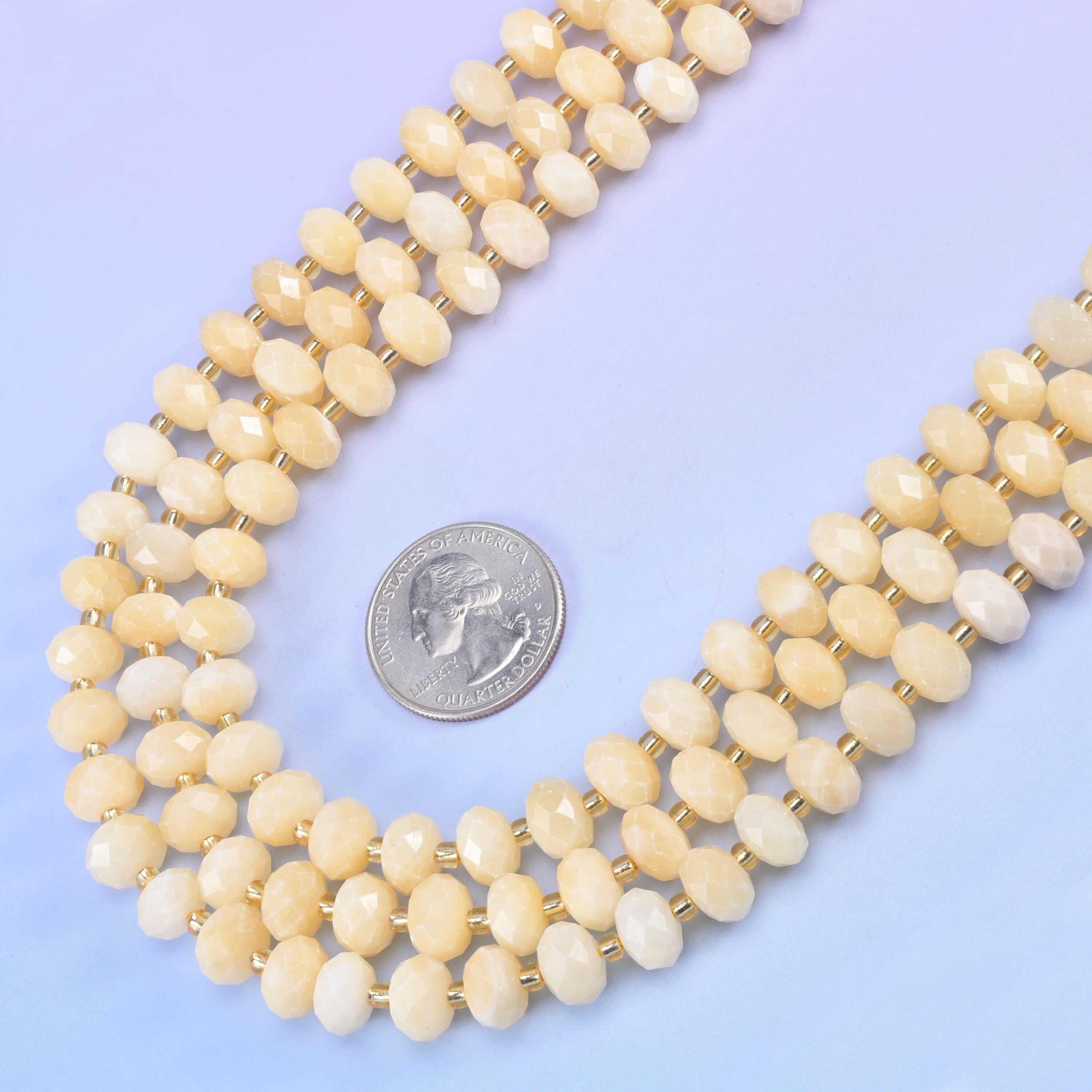 Beige Jade Faceted Rondelle Beads Size 6x10mm Jewelry Making 15.5 Inch Strand