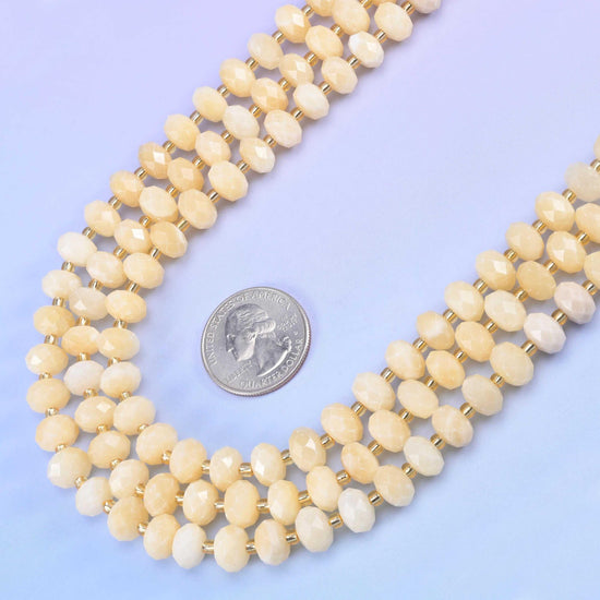 Beige Jade Faceted Rondelle Beads Size 6x10mm Jewelry Making 15.5 Inch Strand