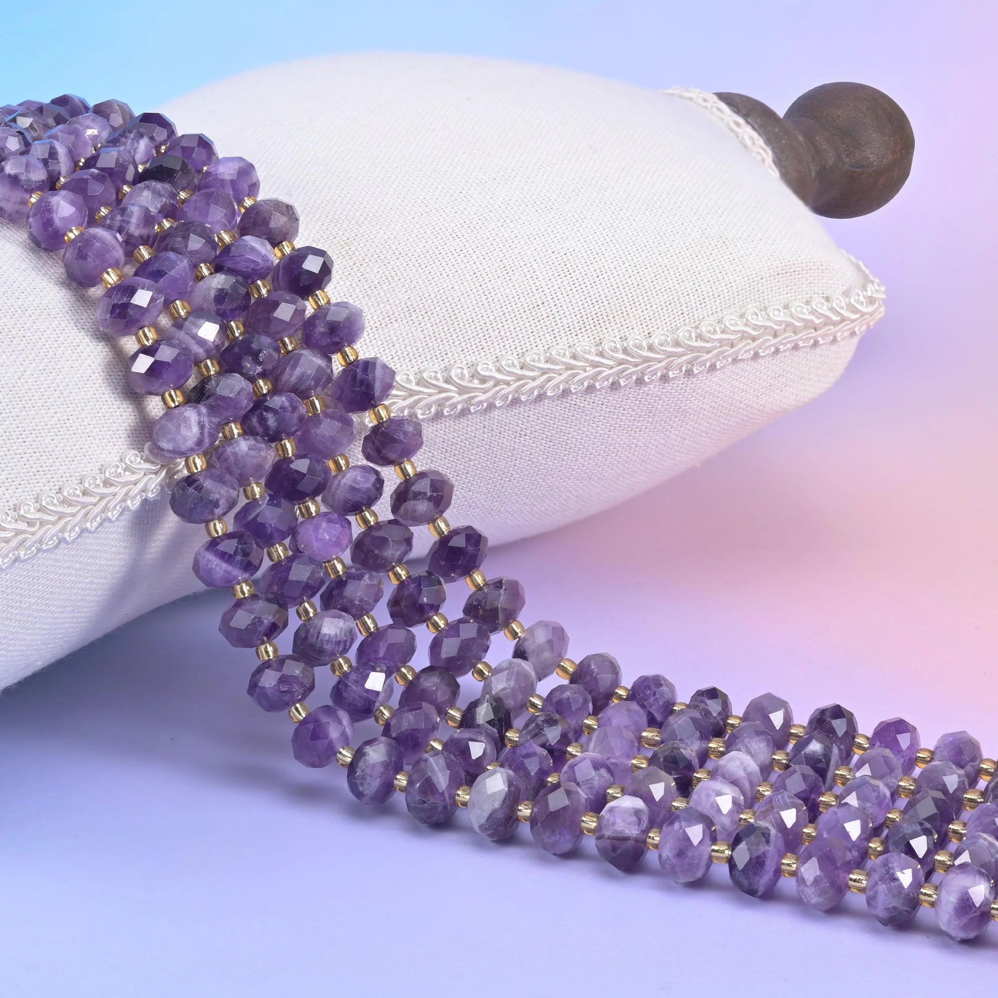 Chevron Amethyst Faceted Rondelle Beads Size 6x10mm Jewelry Making 15.5 Inch Strand