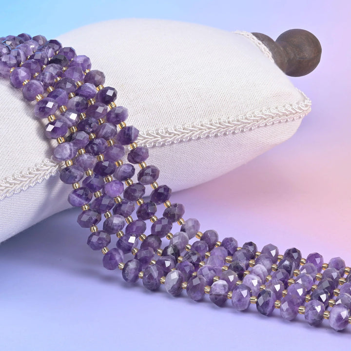 Chevron Amethyst Faceted Rondelle Beads Size 6x10mm Jewelry Making 15.5 Inch Strand