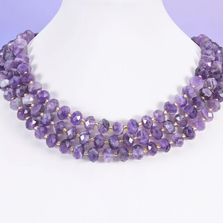 Chevron Amethyst Faceted Rondelle Beads Size 6x10mm Jewelry Making 15.5 Inch Strand
