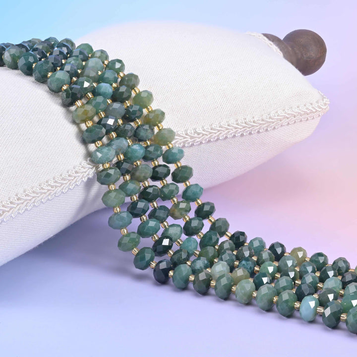 Moss Agate Faceted Rondelle Beads Size 6x10mm Jewelry Making 15.5 Inch Strand