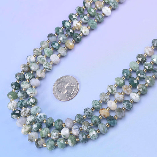 Moss Tree Agate Faceted Rondelle Beads Size 6x10mm Jewelry Making 15.5 Inch Strand