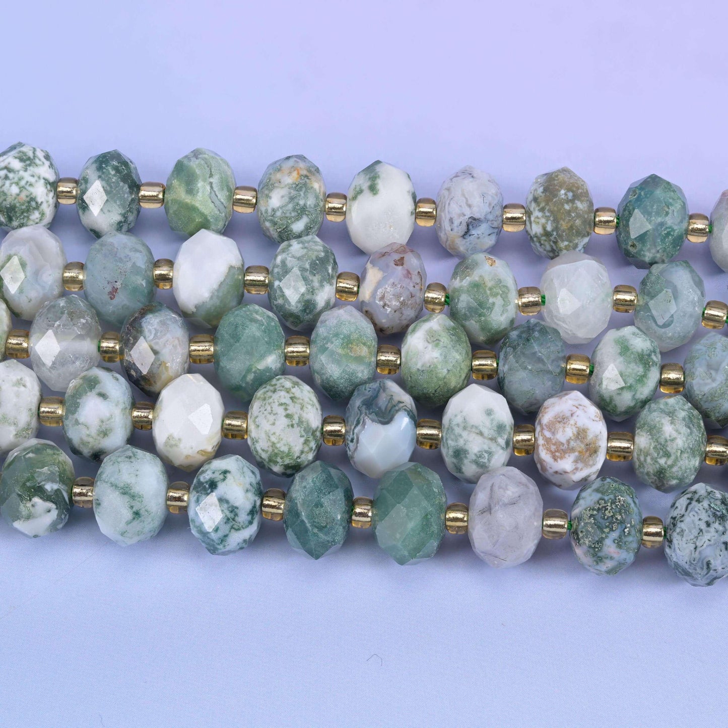 Moss Tree Agate Faceted Rondelle Beads Size 6x10mm Jewelry Making 15.5 Inch Strand