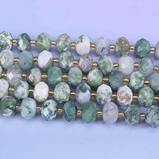 Moss Tree Agate Faceted Rondelle Beads Size 6x10mm Jewelry Making 15.5 Inch Strand