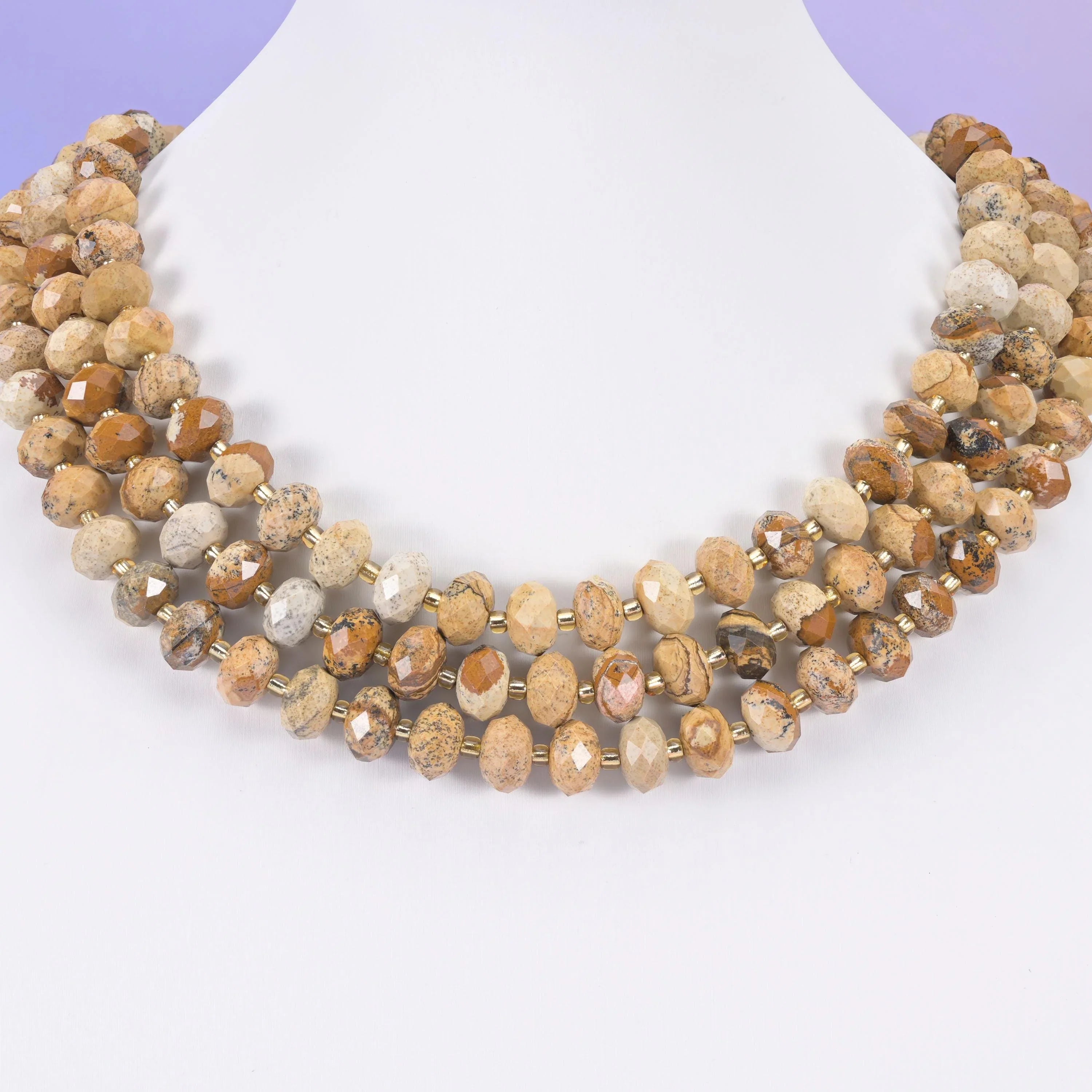 Picture Jasper Faceted Rondelle Beads Size 6x10mm Jewelry Making 15.5 Inch Strand