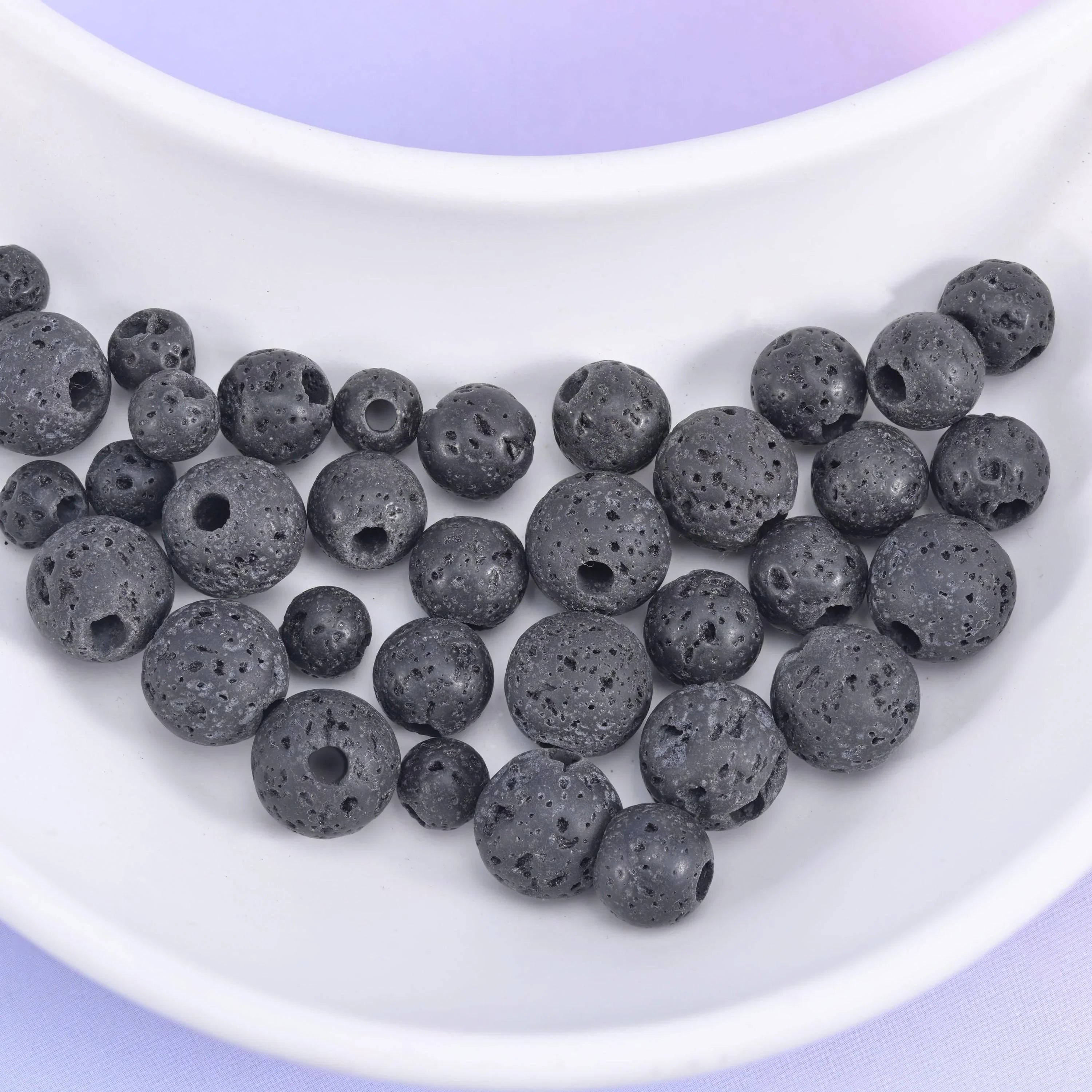 2-2.5mm Hole Lava Rock Round Beads 6mm 8mm 10mm Jewelry Making 8 Inch Strand