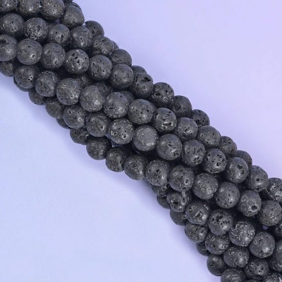 2-2.5mm Hole Lava Rock Round Beads 6mm 8mm 10mm Jewelry Making 8 Inch Strand