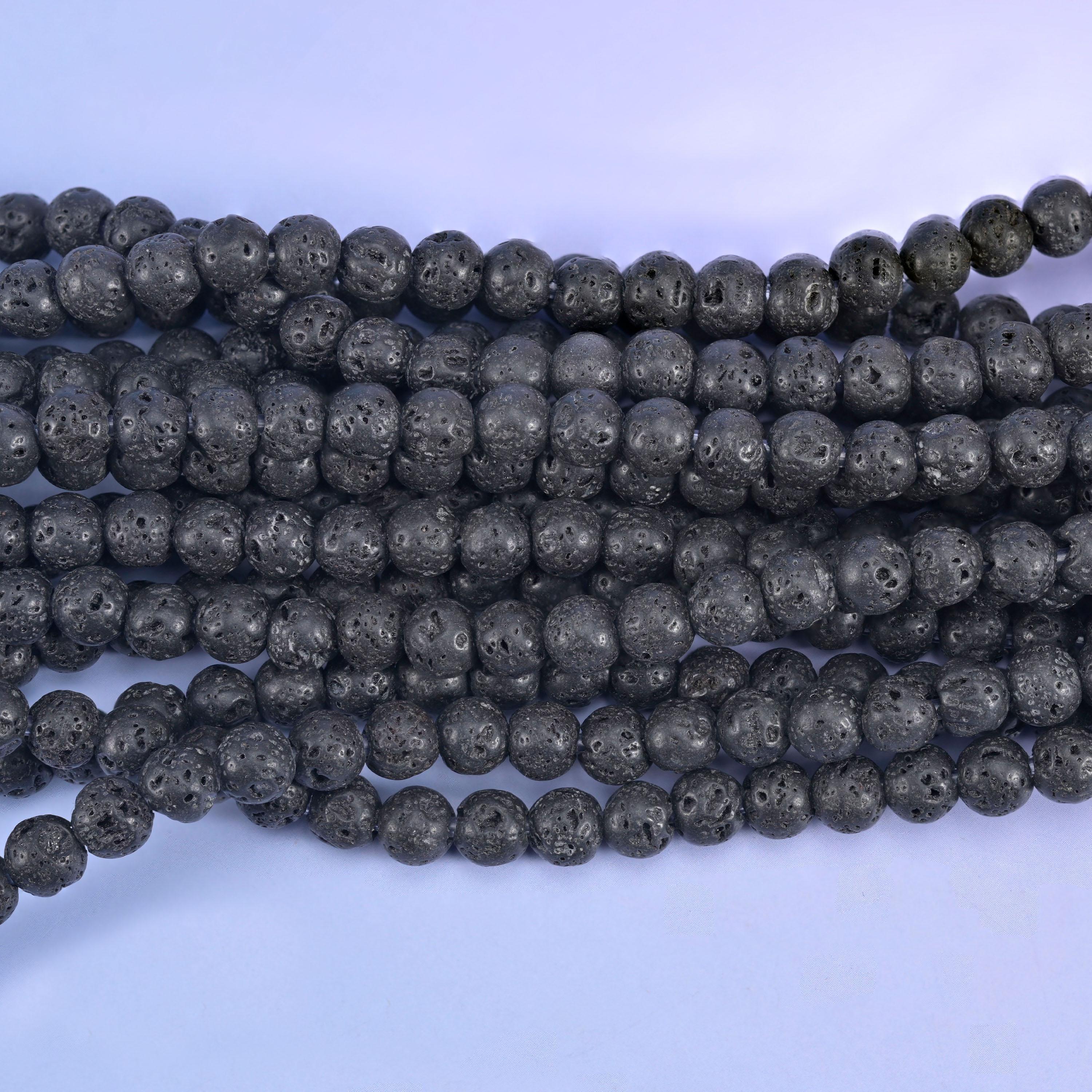 2-2.5mm Hole Lava Rock Round Beads 6mm 8mm 10mm Jewelry Making 8 Inch Strand