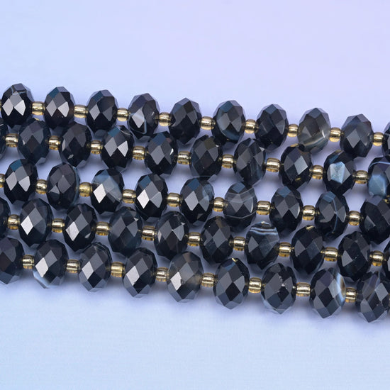 Black Strip Agate Faceted Rondelle Beads Size 6x10mm Jewelry Making 15.5 Inch Strand