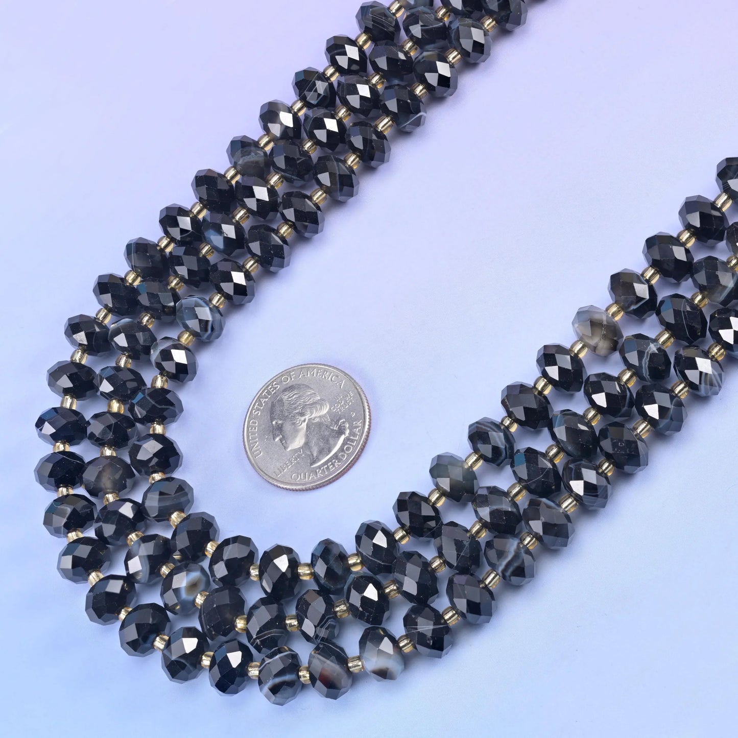 Black Strip Agate Faceted Rondelle Beads Size 6x10mm Jewelry Making 15.5 Inch Strand