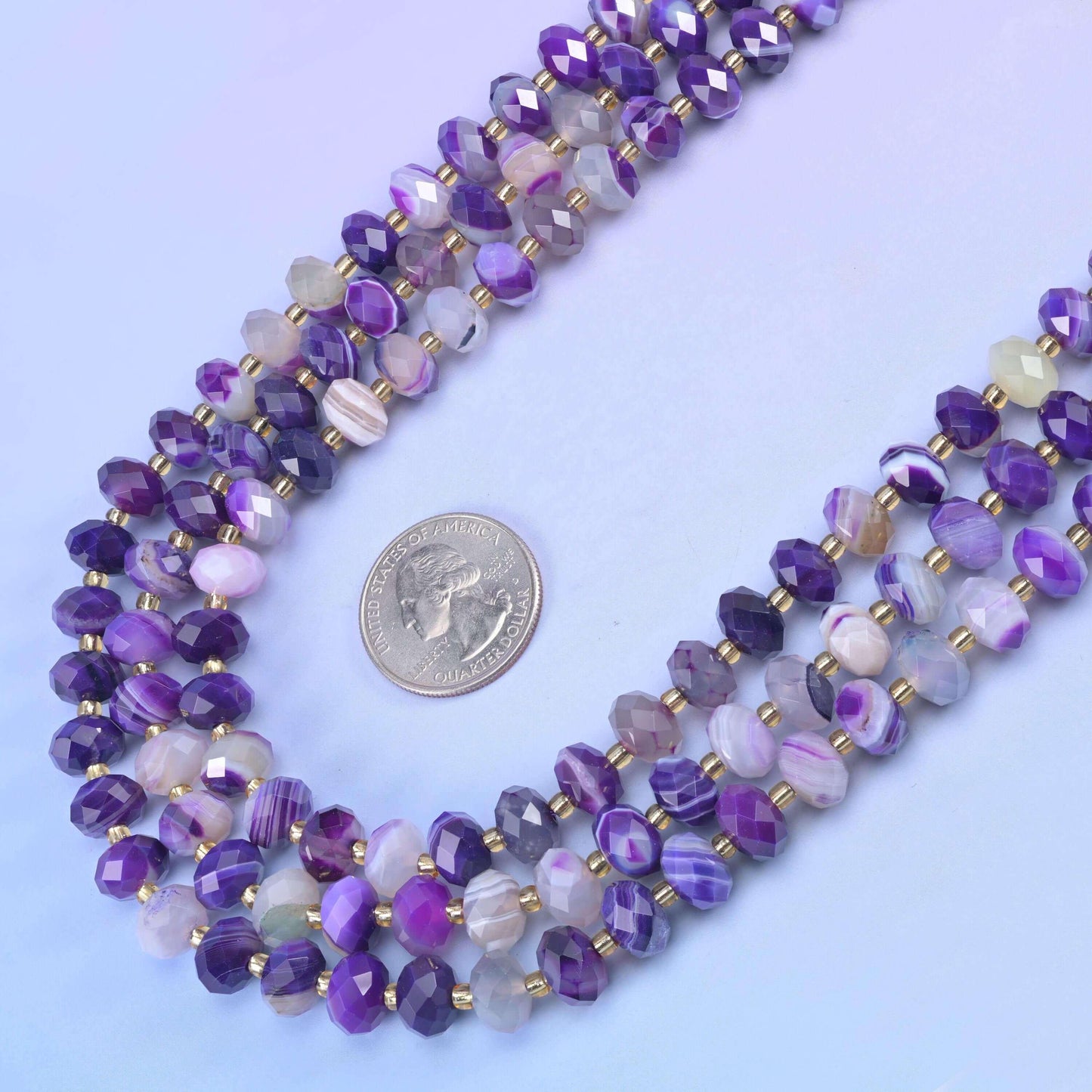 Dyed Purple Strip Agate Faceted Rondelle Beads Size 6x10mm Jewelry Making 15.5 Inch Strand