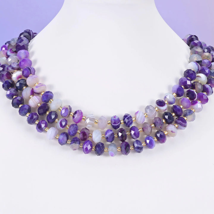 Dyed Purple Strip Agate Faceted Rondelle Beads Size 6x10mm Jewelry Making 15.5 Inch Strand