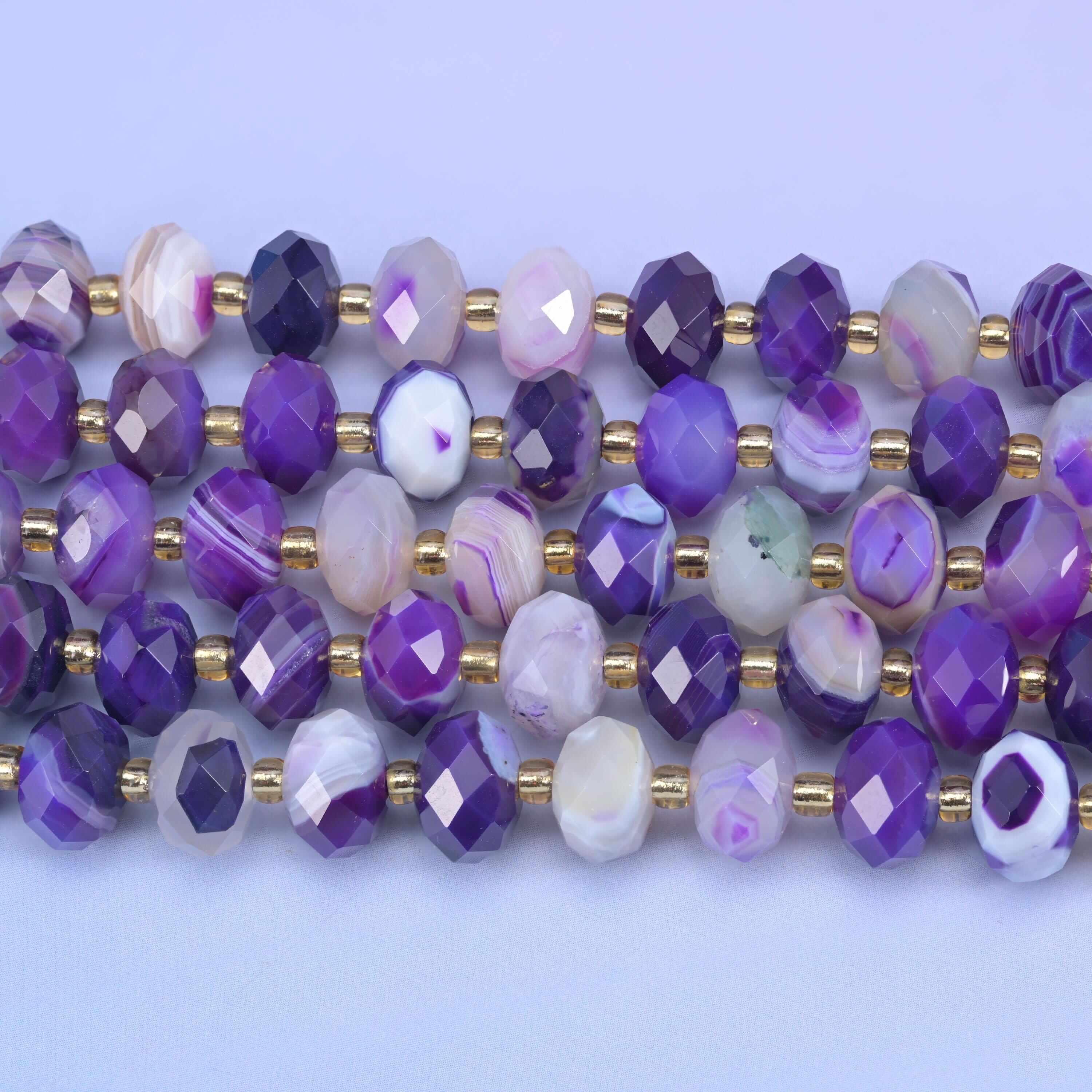 Dyed Purple Strip Agate Faceted Rondelle Beads Size 6x10mm Jewelry Making 15.5 Inch Strand