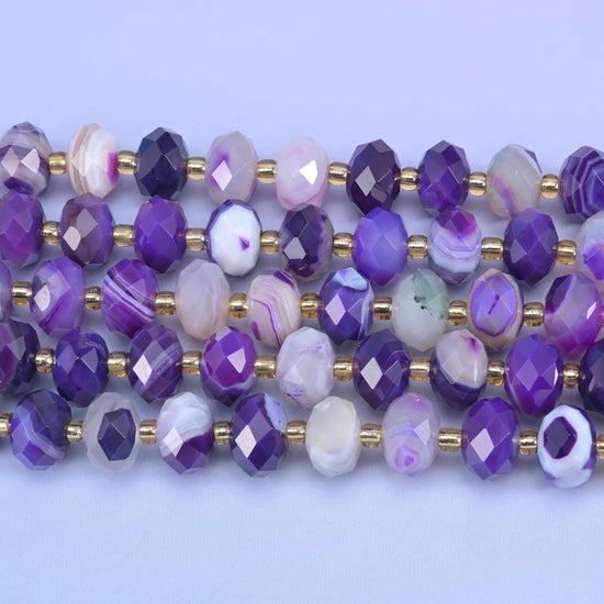 Dyed Purple Strip Agate Faceted Rondelle Beads Size 6x10mm Jewelry Making 15.5 Inch Strand