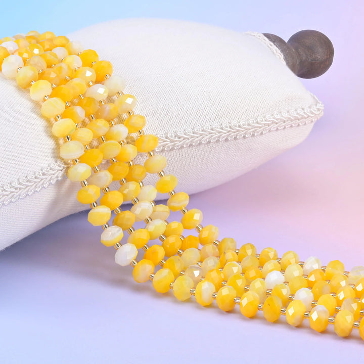 Dyed Yellow Strip Agate Faceted Rondelle Beads Size 6x10mm Jewelry Making 15.5 Inches Per Strand