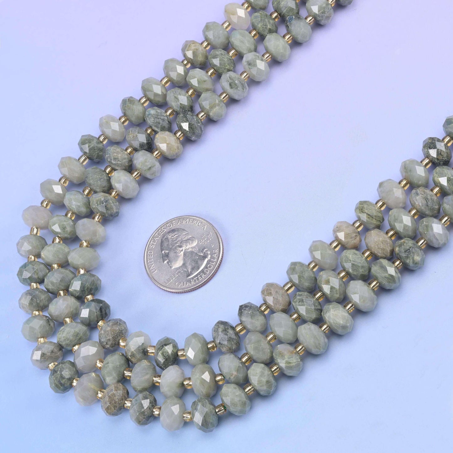 Green Rabbit Fur Quartz Faceted Rondelle Beads Size 6x10mm Jewelry Making 15.5 Inch Strand