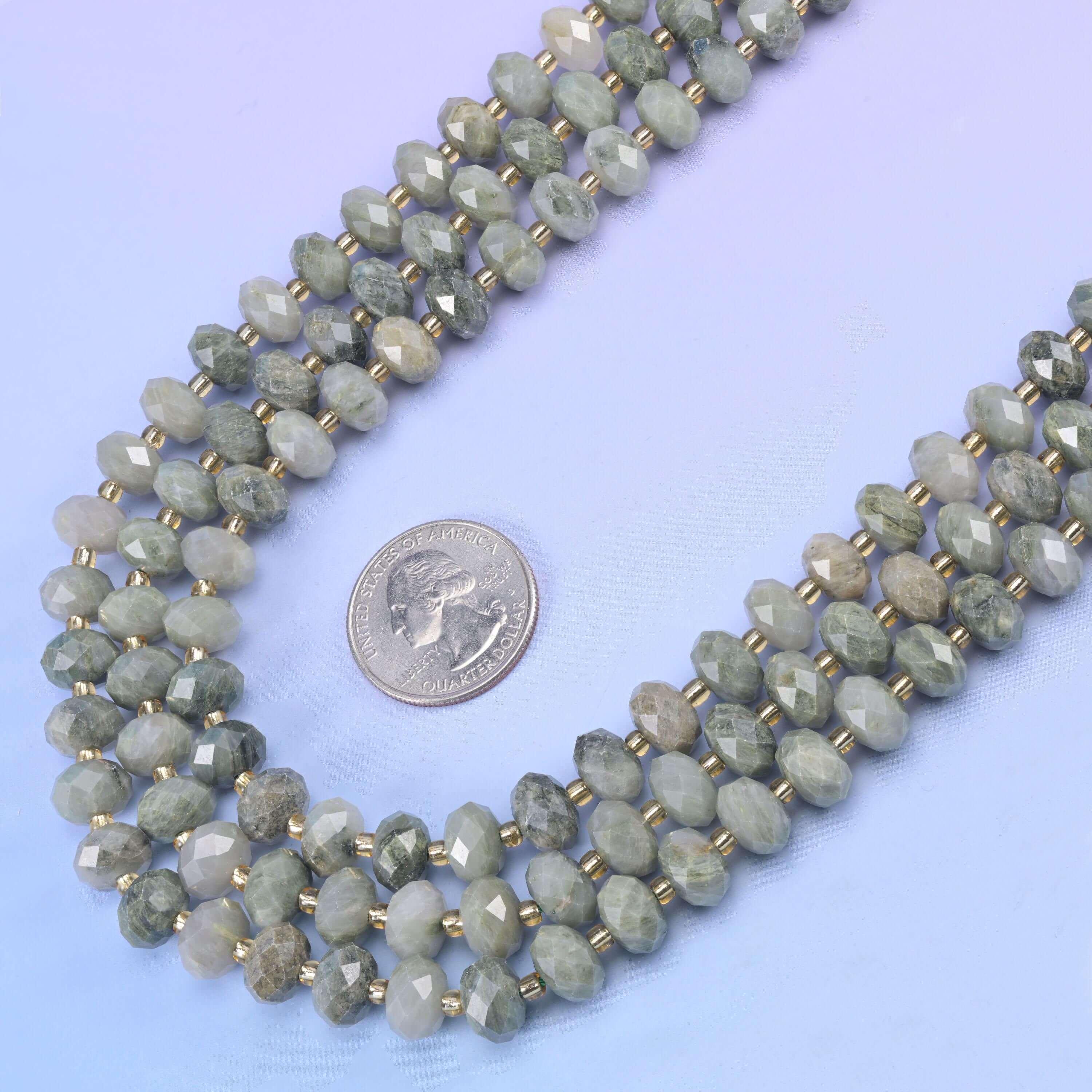 Green Rabbit Fur Quartz Faceted Rondelle Beads Size 6x10mm Jewelry Making 15.5 Inch Strand