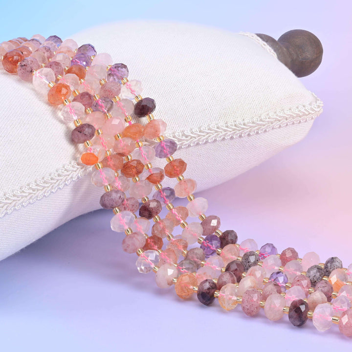Strawberry Phantom Quartz Faceted Rondelle Beads Size 6x10mm Jewelry Making 15.5 Inch Strand