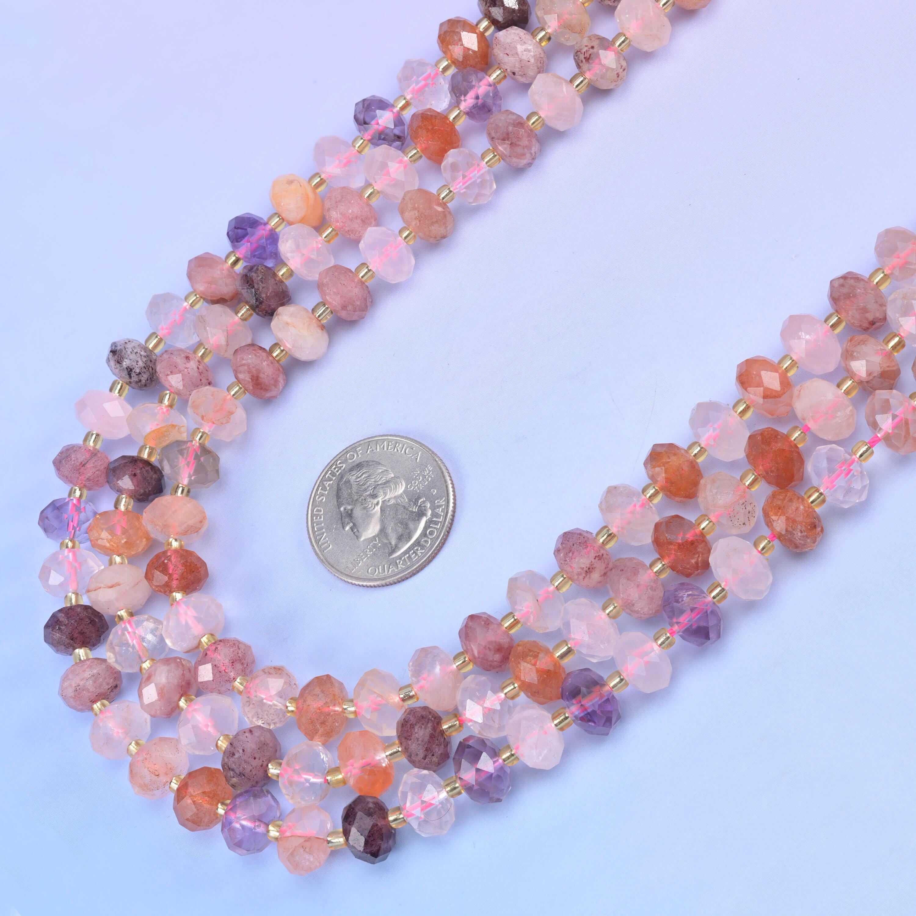Strawberry Phantom Quartz Faceted Rondelle Beads Size 6x10mm Jewelry Making 15.5 Inch Strand