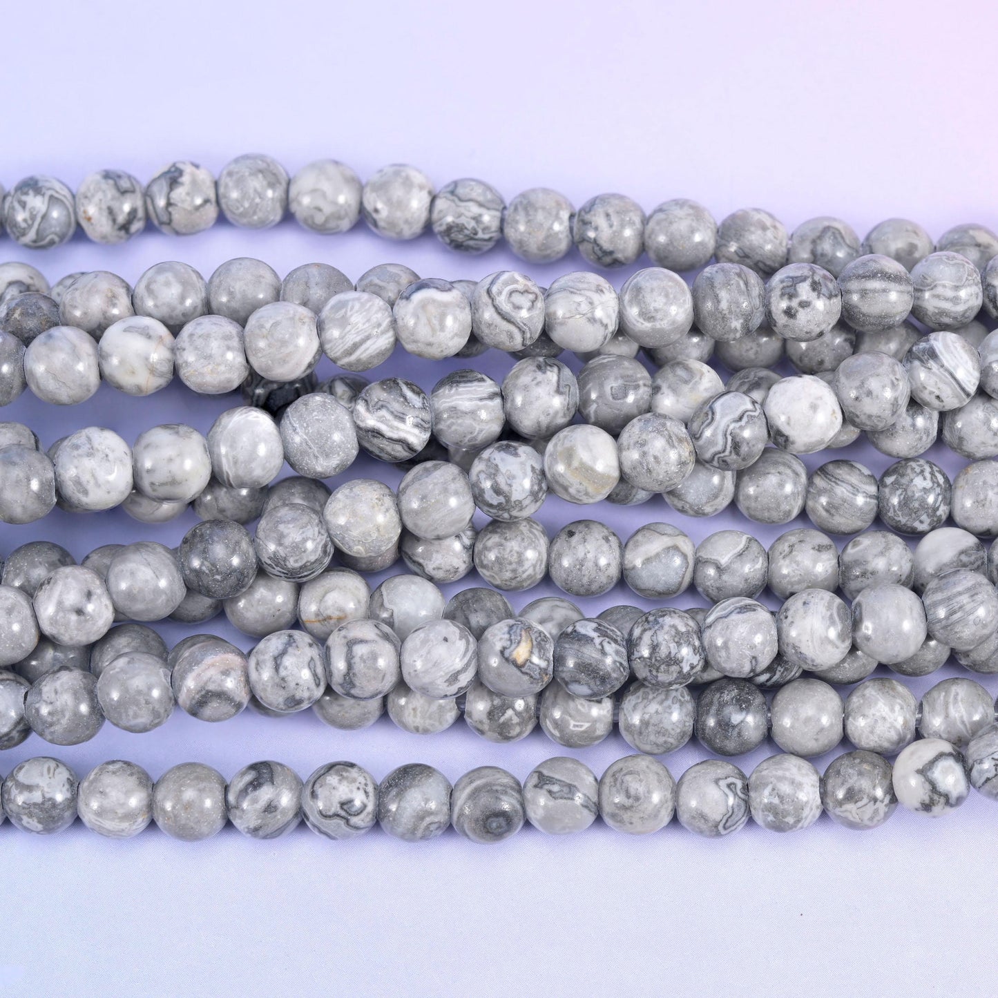 2-2.5mm Hole Map Jasper Smooth Round Beads 6mm 8mm 10mm Jewelry Making 8 Inch Strand