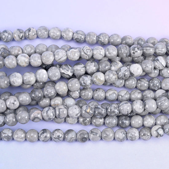 2-2.5mm Hole Map Jasper Smooth Round Beads 6mm 8mm 10mm Jewelry Making 8 Inch Strand