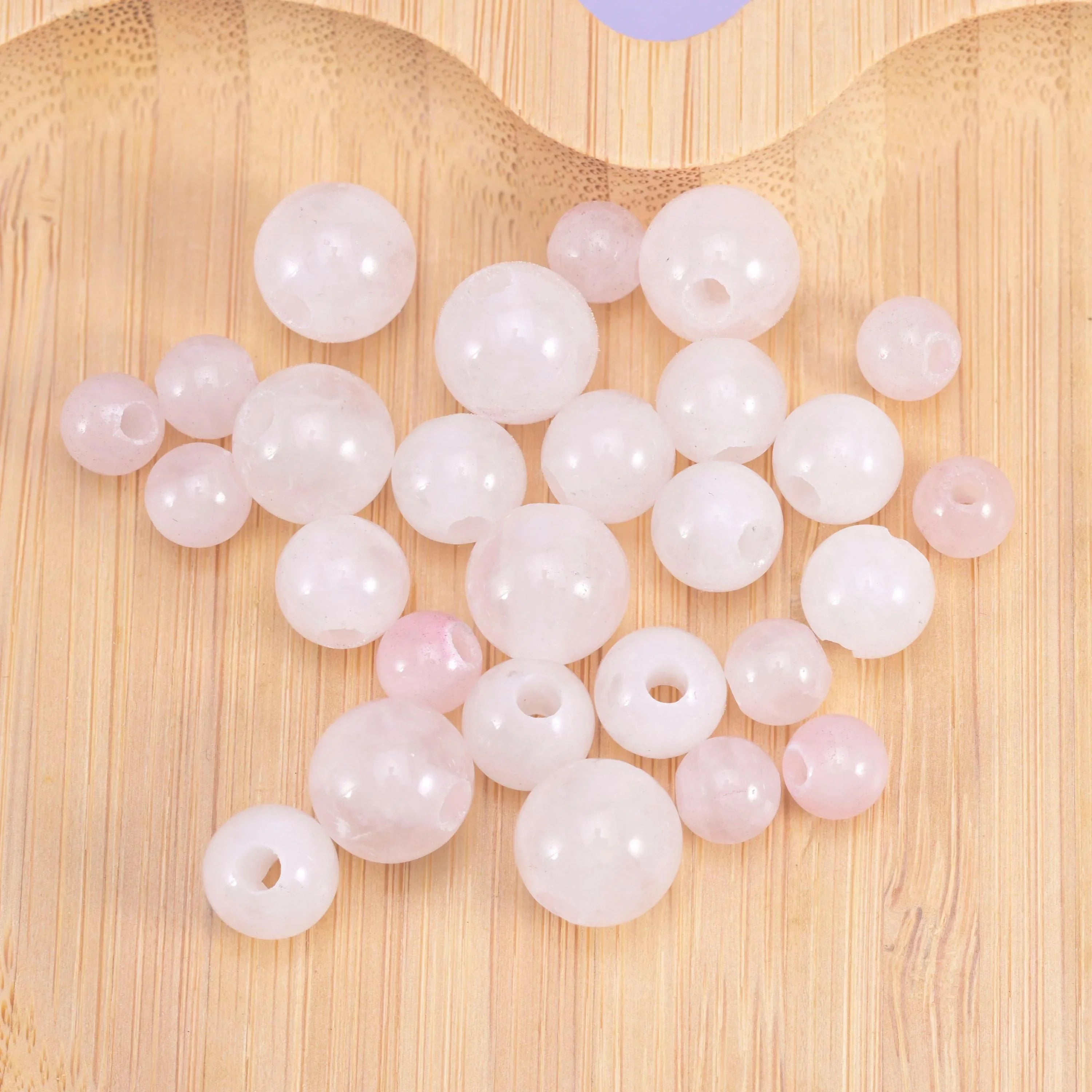 2-2.5mm Hole Rose Quartz Smooth Round Beads 6mm 8mm 10mm Jewelry Making 8 Inch Strand