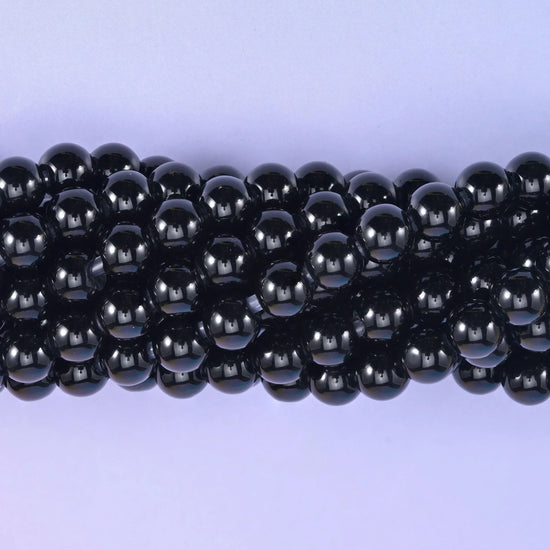 2-2.5mm Hole Black Onyx Smooth Round Beads 6mm 8mm 10mm Jewelry Making 8 Inch Strand