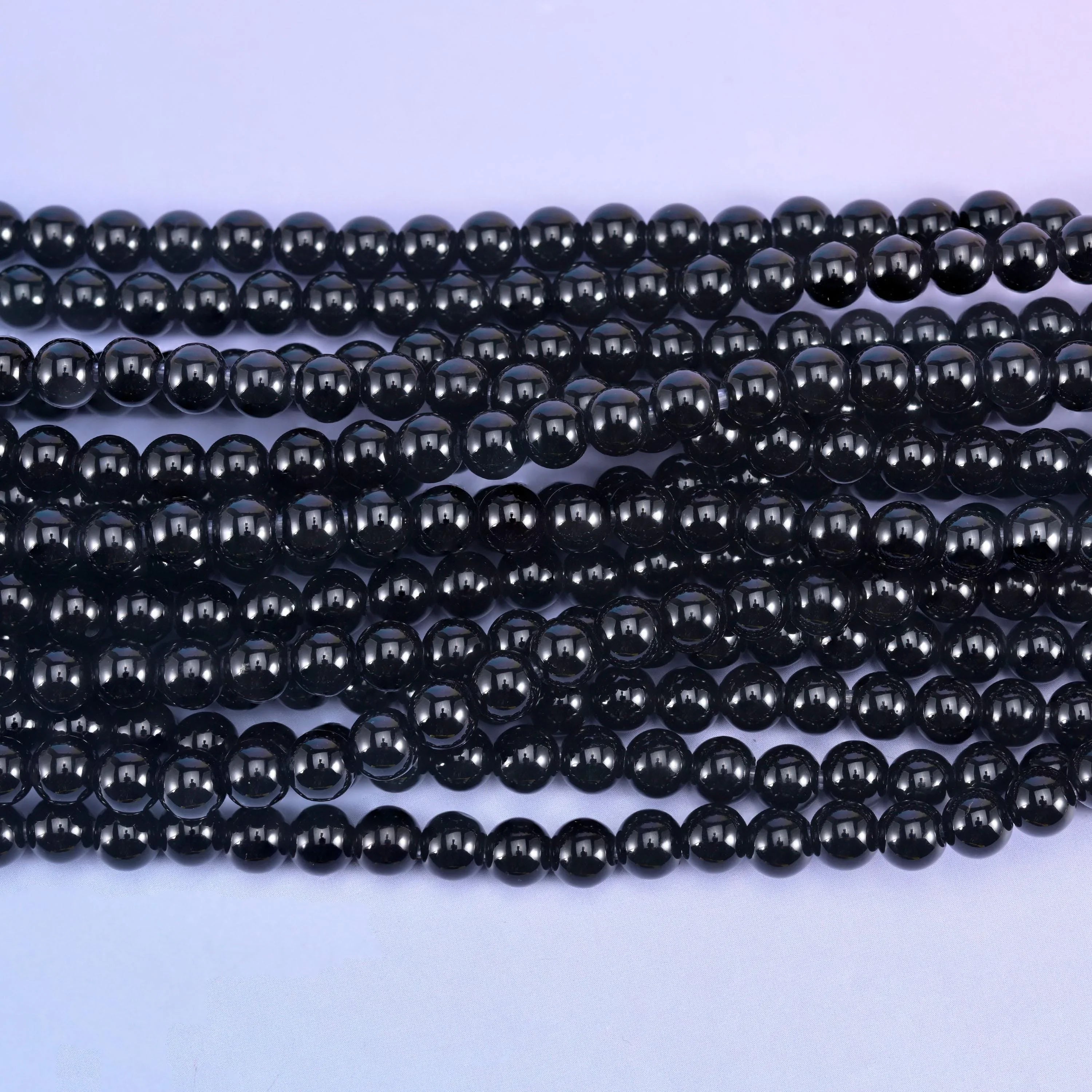 2-2.5mm Hole Black Onyx Smooth Round Beads 6mm 8mm 10mm Jewelry Making 8 Inch Strand
