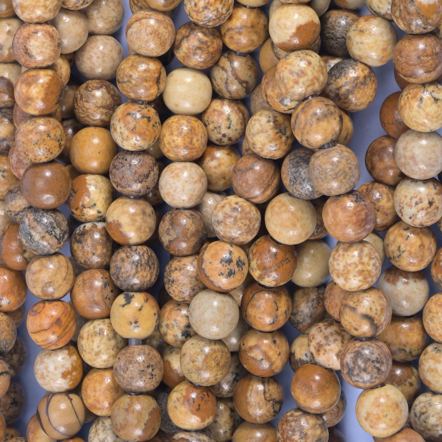 2-2.5mm Hole Picture Jasper Smooth Round Beads 6mm 8mm 10mm Jewelry Making 8 Inch Strand