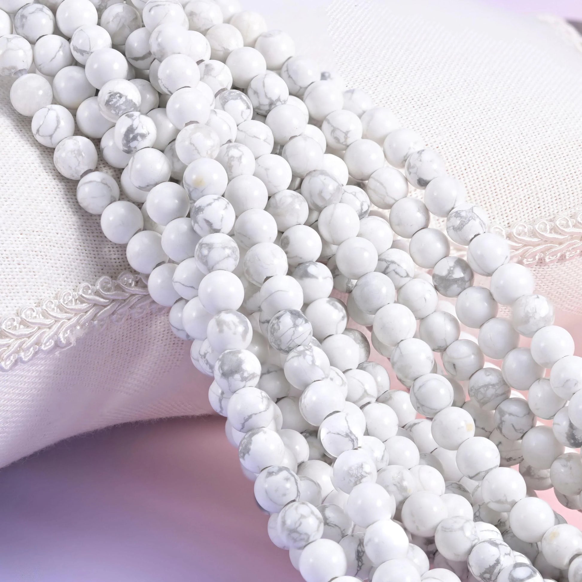 2-2.5mm Hole White Howlite Smooth Round Beads 6mm 8mm 10mm Jewelry Making 8 Inch Strand