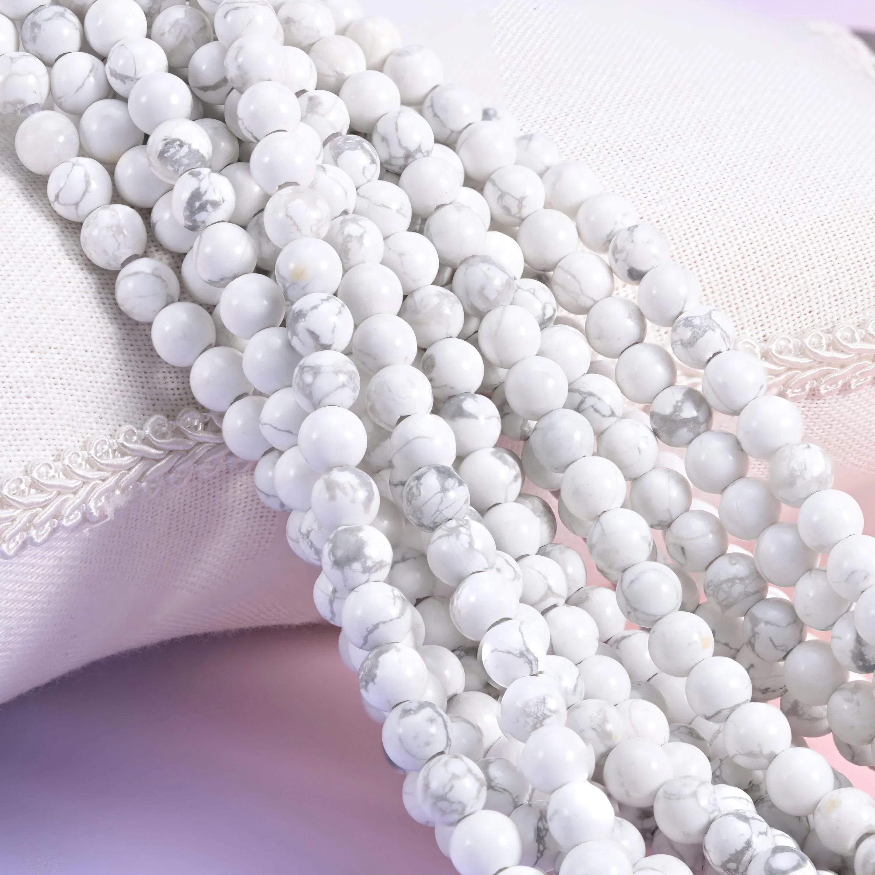 2-2.5mm Hole White Howlite Smooth Round Beads 6mm 8mm 10mm Jewelry Making 8 Inch Strand