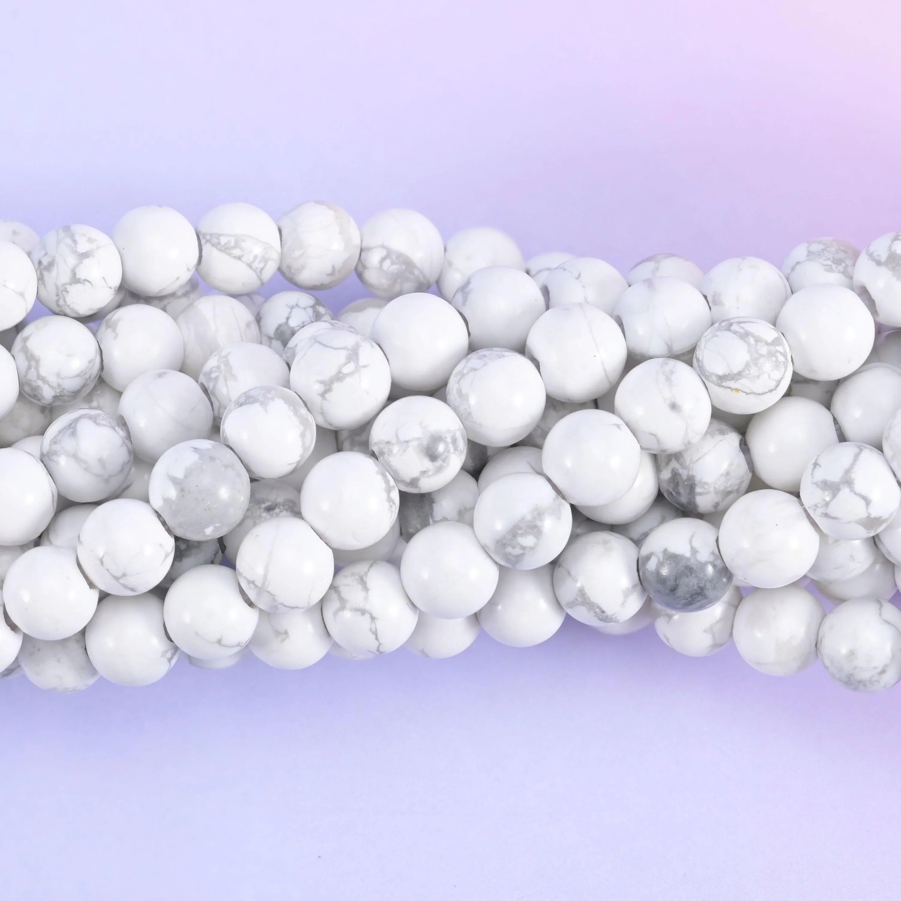 2-2.5mm Hole White Howlite Smooth Round Beads 6mm 8mm 10mm Jewelry Making 8 Inch Strand