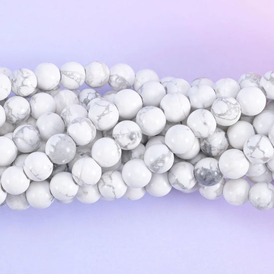 2-2.5mm Hole White Howlite Smooth Round Beads 6mm 8mm 10mm Jewelry Making 8 Inch Strand