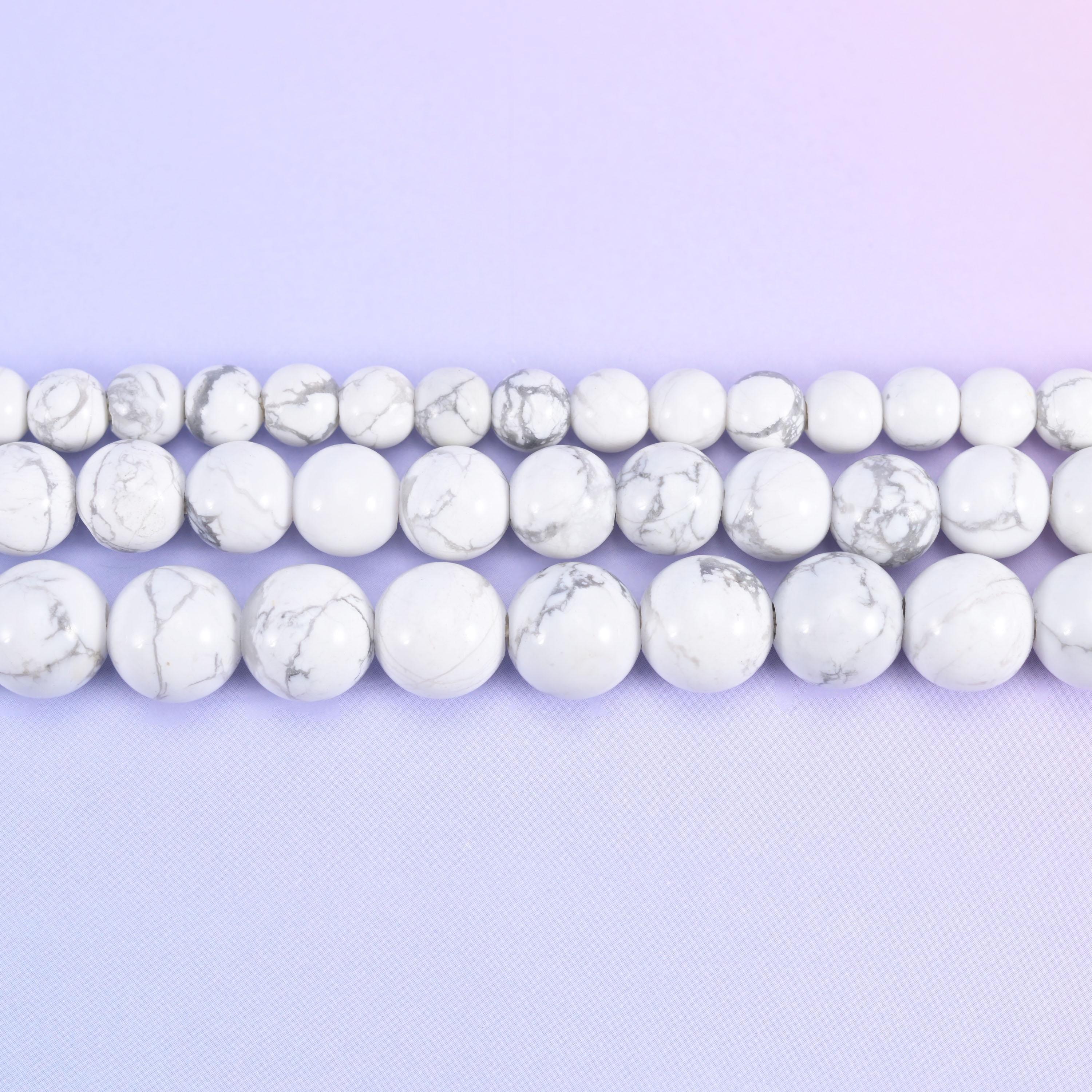 2-2.5mm Hole White Howlite Smooth Round Beads 6mm 8mm 10mm Jewelry Making 8 Inch Strand