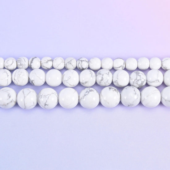2-2.5mm Hole White Howlite Smooth Round Beads 6mm 8mm 10mm Jewelry Making 8 Inch Strand