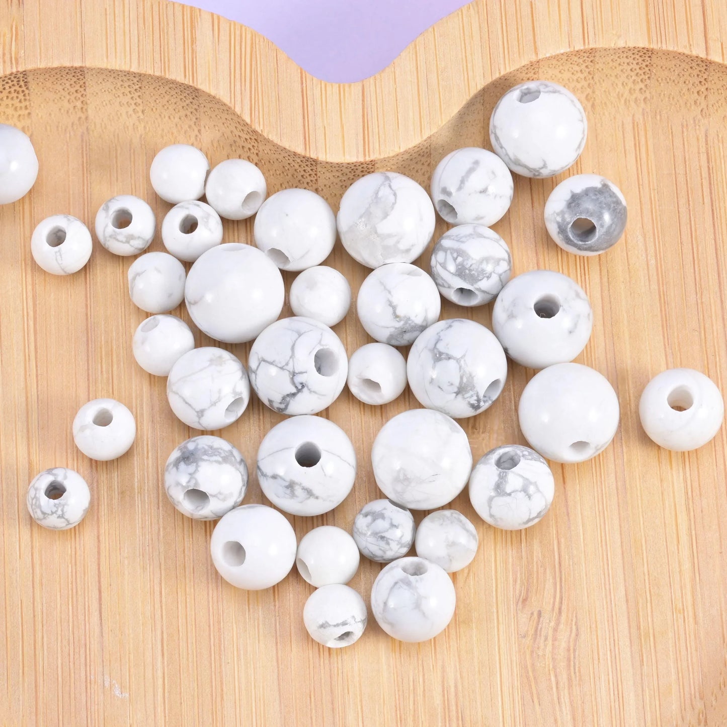 2-2.5mm Hole White Howlite Smooth Round Beads 6mm 8mm 10mm Jewelry Making 8 Inch Strand
