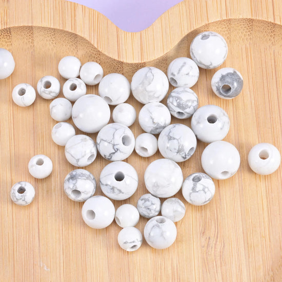 2-2.5mm Hole White Howlite Smooth Round Beads 6mm 8mm 10mm Jewelry Making 8 Inch Strand