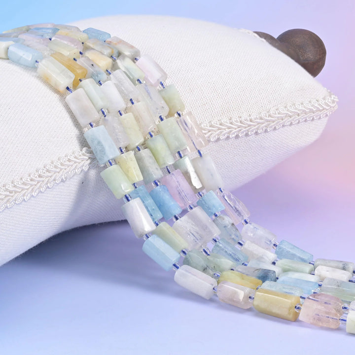 Blue Pink Morganite Faceted Tube Beads Size 12x8mm Jewelry Making 15.5 Inch Strand