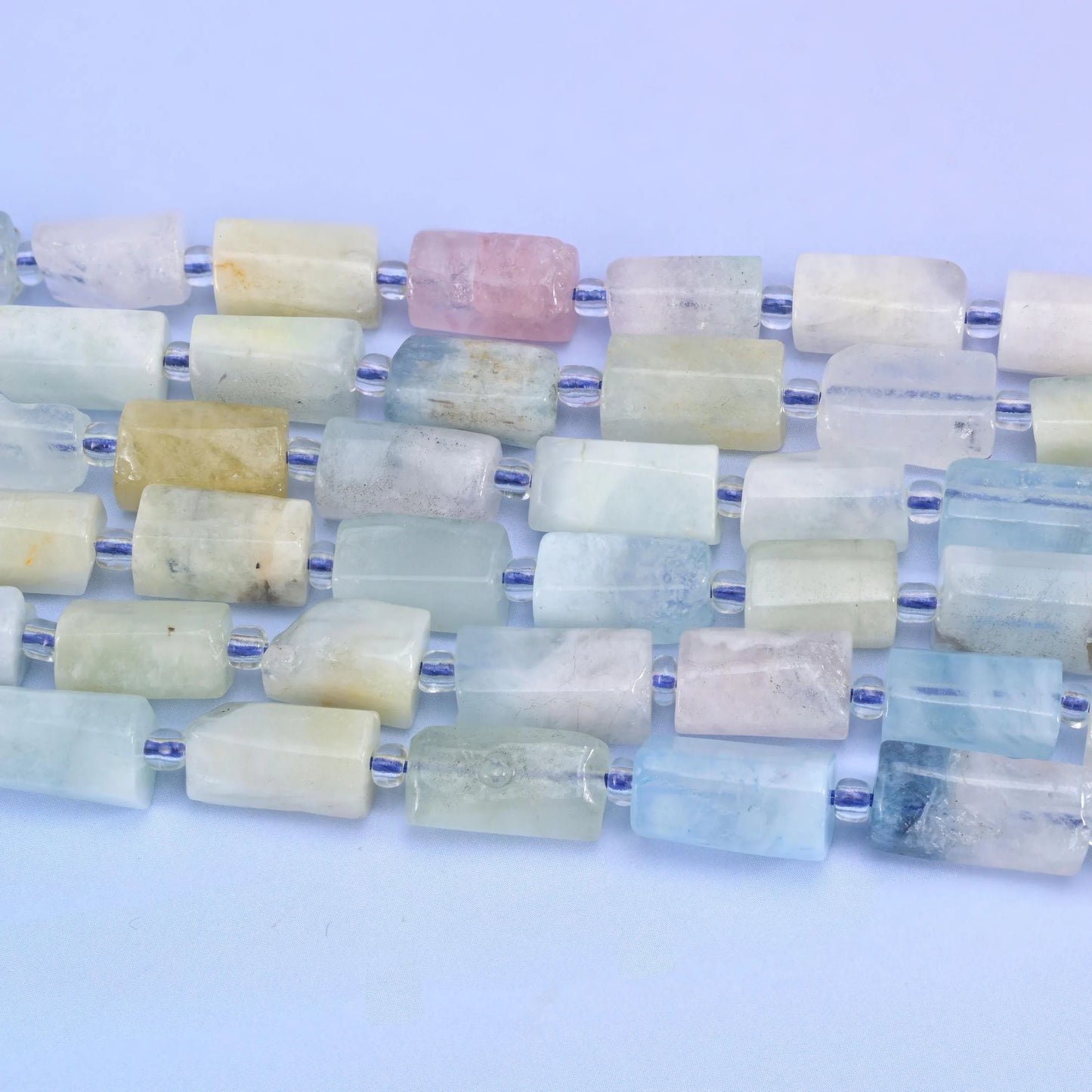 Blue Pink Morganite Faceted Tube Beads Size 12x8mm Jewelry Making 15.5 Inch Strand