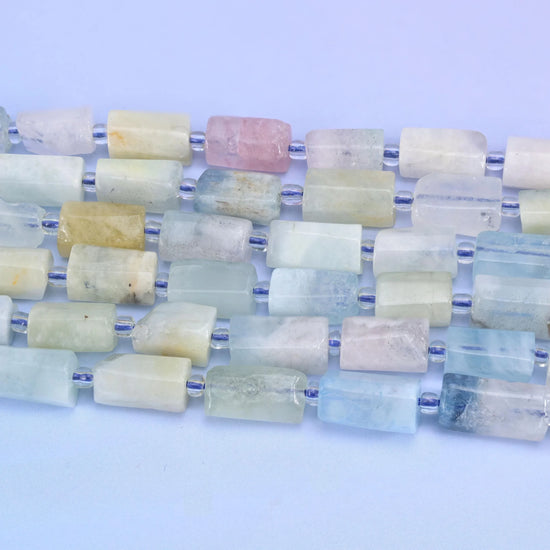 Blue Pink Morganite Faceted Tube Beads Size 12x8mm Jewelry Making 15.5 Inch Strand