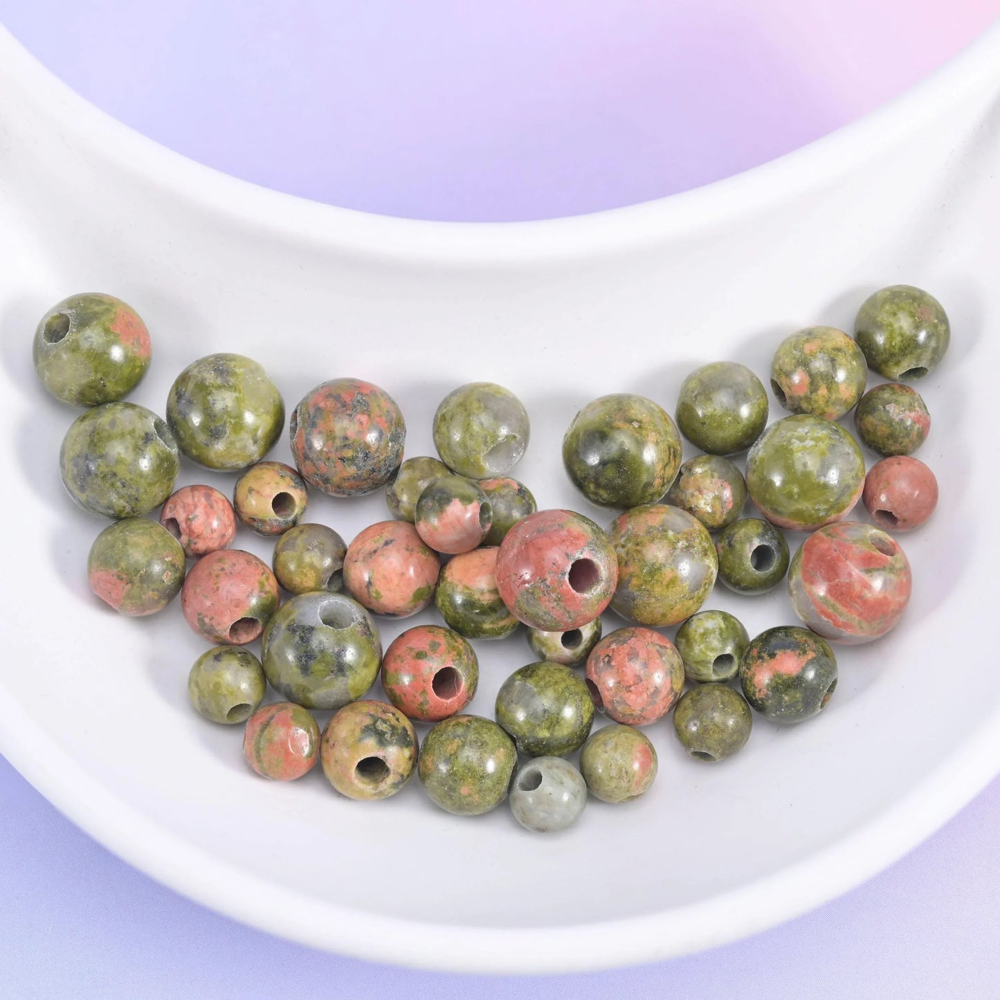 2-2.5mm Hole Unakite Smooth Round Beads 6mm 8mm 10mm Jewelry Making 8 Inch Strand