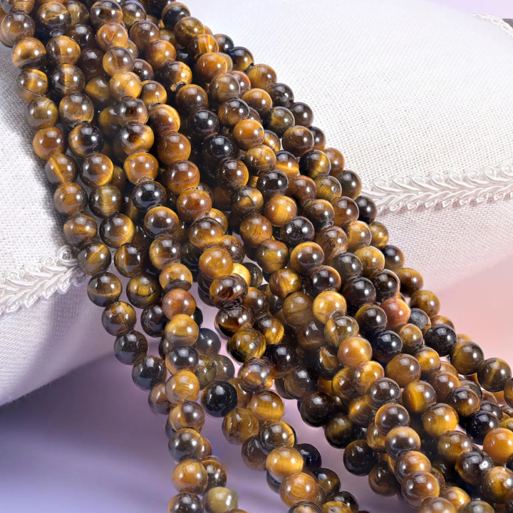 2-2.5mm Hole Tiger Eye Smooth Round Beads 6mm 8mm 10mm Jewelry Making 8 Inch Strand