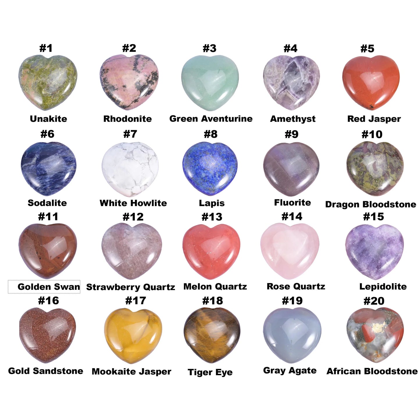 40mm Gemstone Heart Polished Healing Crystal Heart Pocket Stone DIY Gemstone Heart No Hole